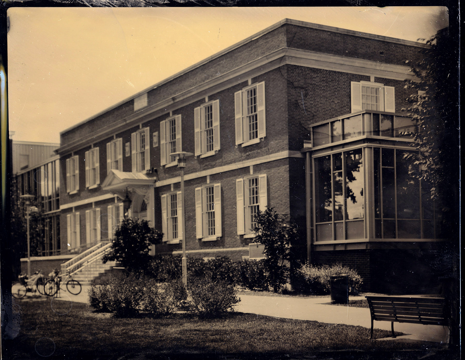 Glens Falls Art tintype of Crandall Public Library during Tintype Tuesday in Glens Falls City Park