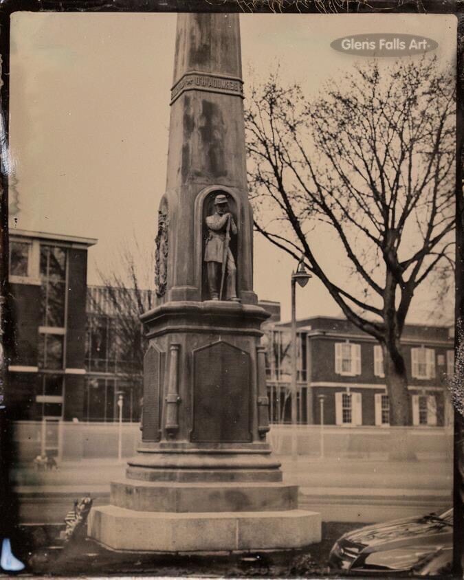 Tintype of Civil War monument in glens falls NY
